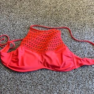 Target bright coral bikini top with crochet detail
